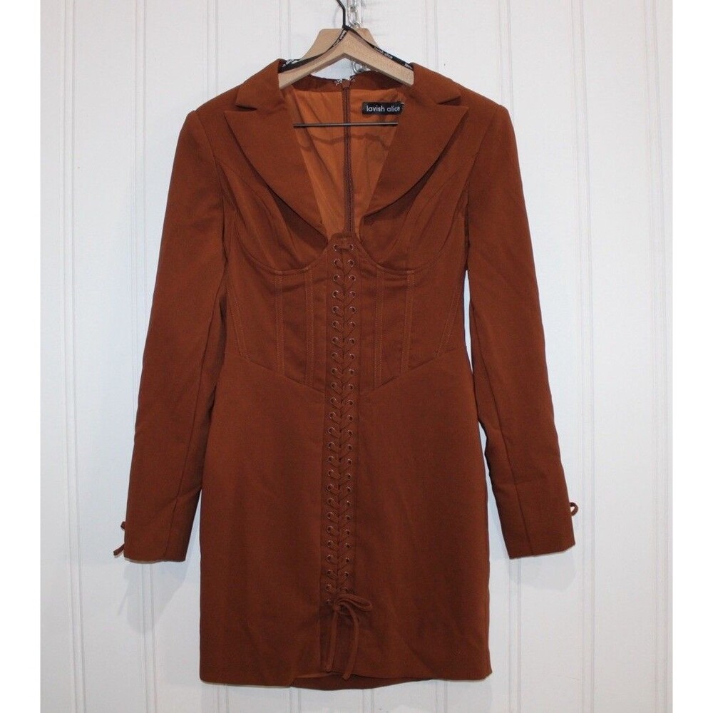 Lavish Alice Corset Blazer Mini Dress US 4 Brown Lace Up‎ Bodycon Structured